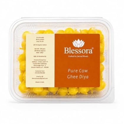 Pure Ghee Cotton Wicks Diya Batti - Ready Ghee Diyas for Pooja | Long Lasting Aarti Use | Temple Daily Worship (200 Pieces)