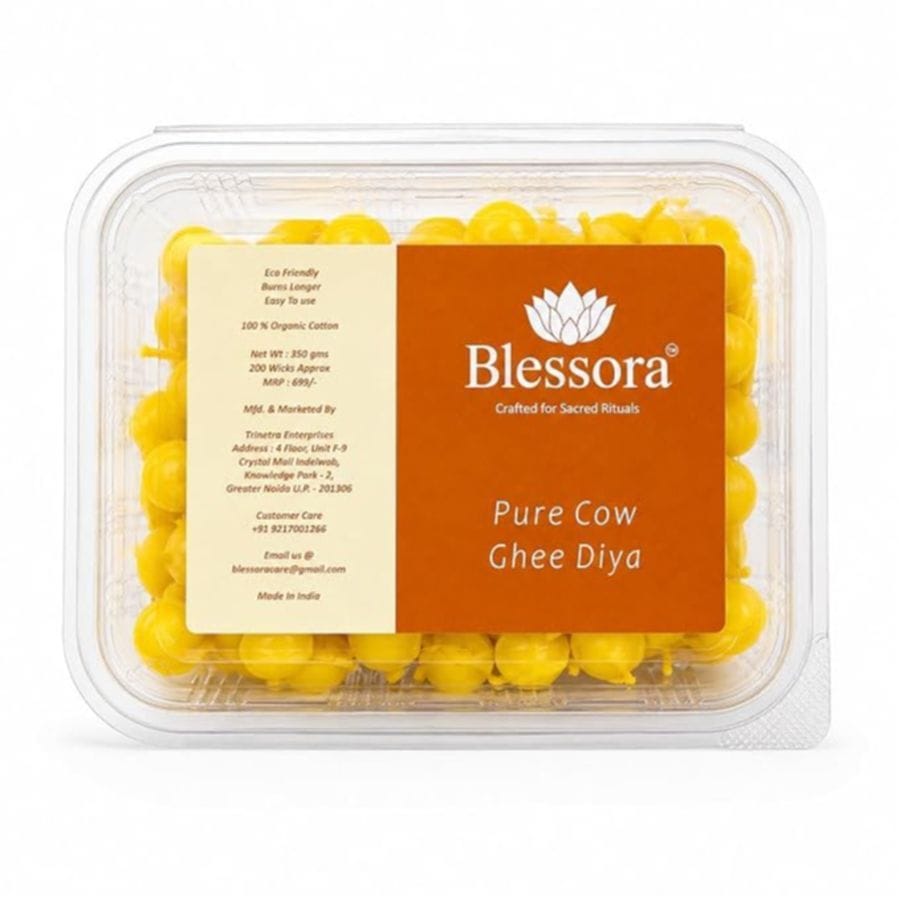 Pure Ghee Cotton Wicks Diya Batti - Ready Ghee Diyas for Pooja | Long Lasting Aarti Use | Temple Daily Worship (200 Pieces)