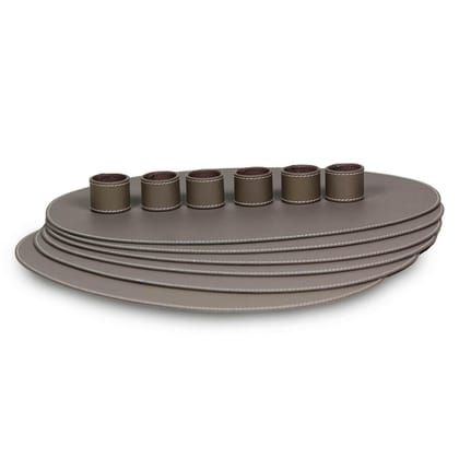 Modella Napkin Holder & Placemats Set Of 6 Taupe-Taupe