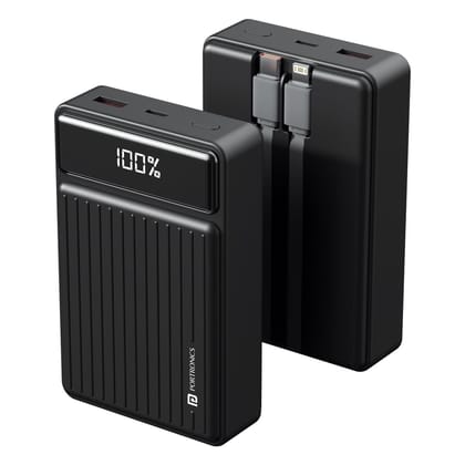 Portronics Luxcell Bind Mini 20k 20000mAh Powerbank with 22.5W Fast Charging, in-Built Type C PD(Input & Output) ,8 Pin Cable, LED Battery Display, USB-A Mach Output, Compatible with Multiple Devices