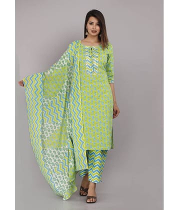 JC4U - Green Straight Cotton Women's Stitched Salwar Suit ( Pack of 1 )