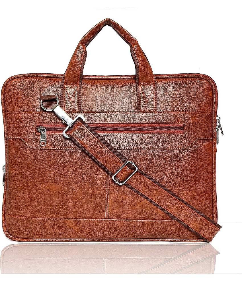 Apnav - Tan P.U 15.6 Inch Expandable Laptop Sleeve Messenger Office Bag