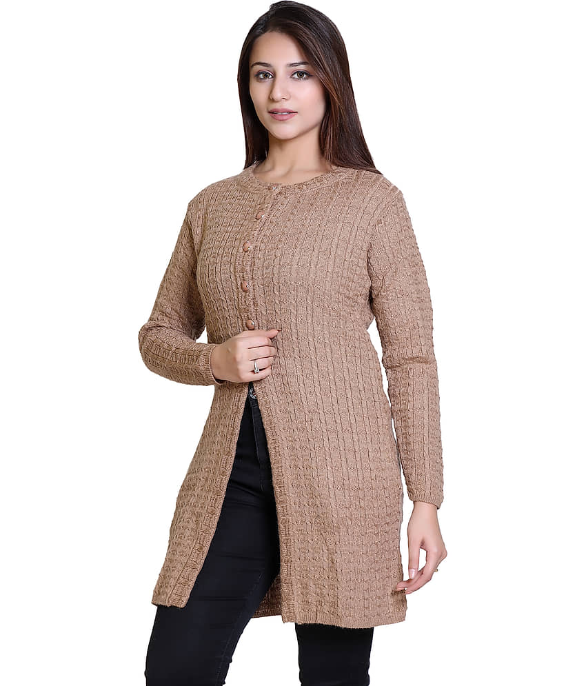 Ogarti Woollen Khaki Buttoned Cardigans - Single