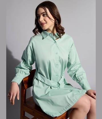 Freehand Women Cotton Solid Shift Dress ( Mint Green )