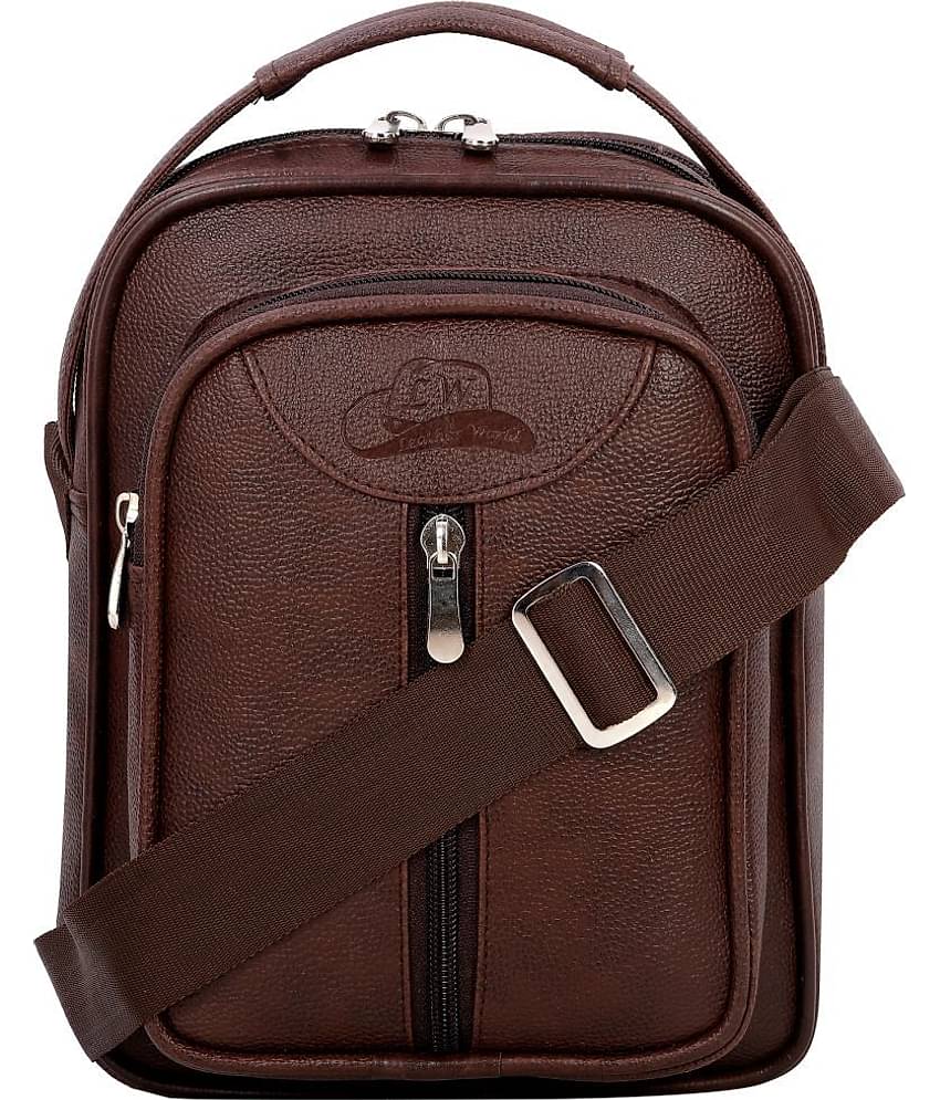 Leather Gifts Brown Solid Messenger Bag