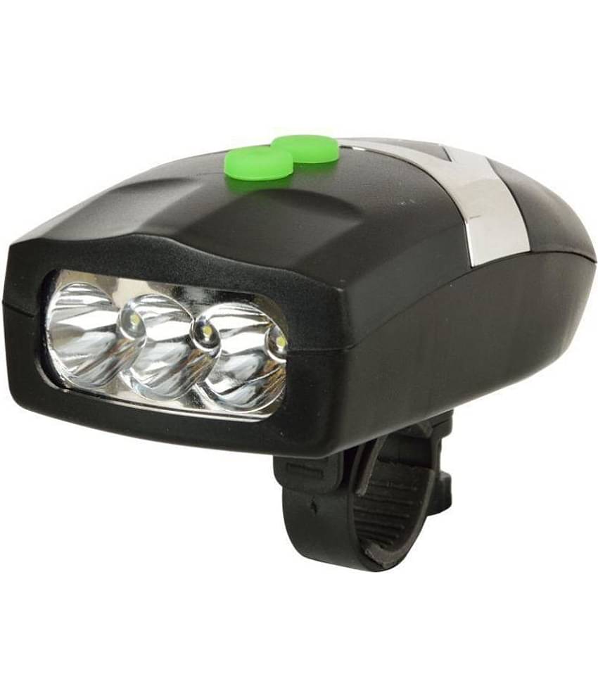 DarkHorse CE Standard Bicycle 3 Mode LED Front Cycle Lights and Horn (2 in 1), Black with green buttons