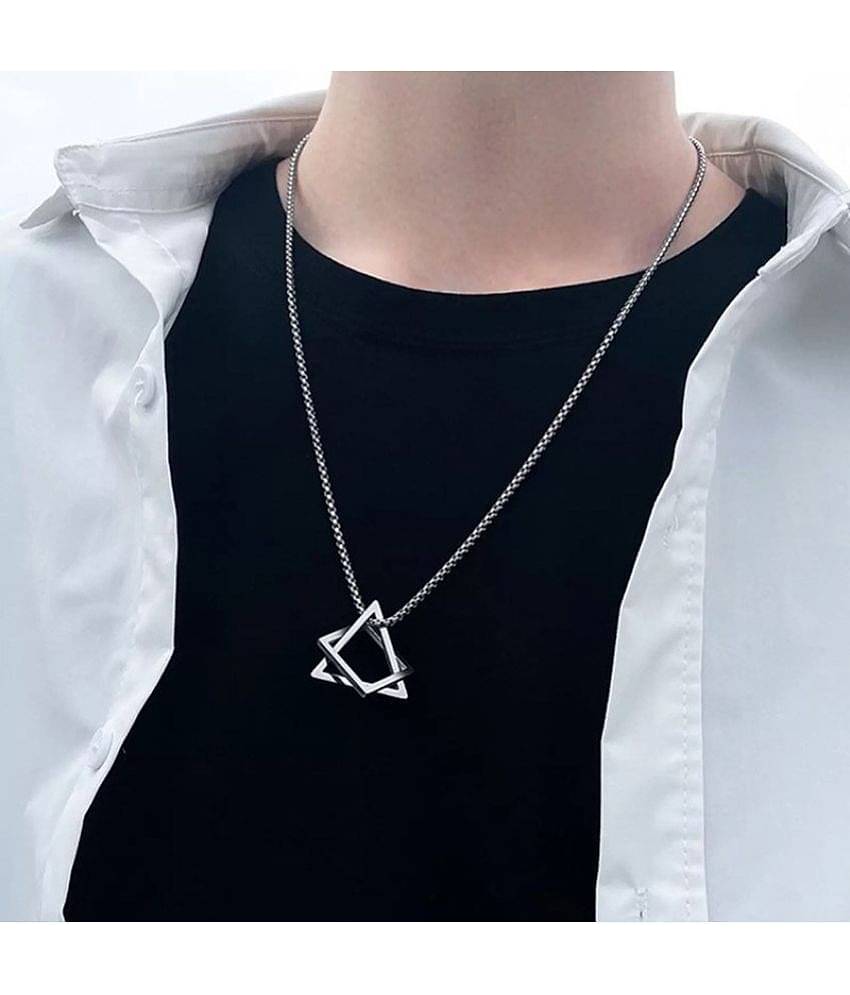 Fashion Frill Silver Chain For Men Geometric Stainless Steel Silver Necklace Pendant For Men Boys Girls Stylish New Pedant Unisex