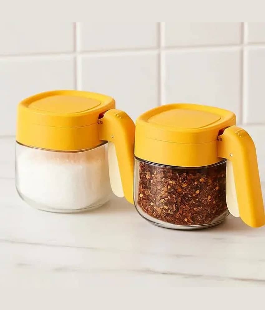 Baskety Spice Jar Glass Yellow Spice Container ( Set of 2 )