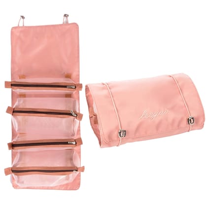 Foldable Make up Pouch for Makeup Accessories, Storage Bag for Cosmetics-Light Pink