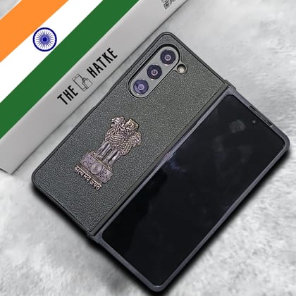 Black Satyameva Jayate embossed Leather Case for Samsung Galaxy Z Fold 6
