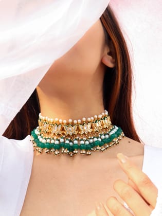 Azma Green Kundan Choker Necklace-Green