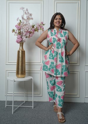 Pure cotton floral print coord set-L