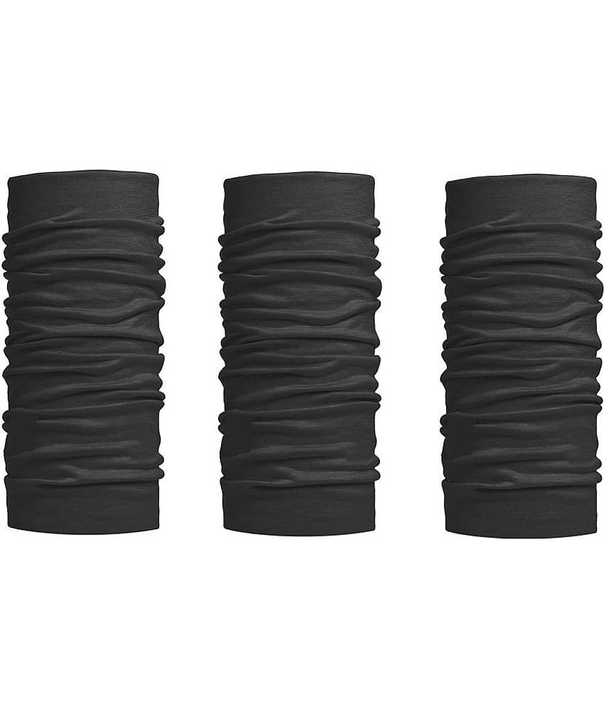 De-Ultimate (Set Of 3) Unisex Multi-Purpose & Multi-Functional Lightweight Soft Nylon Seamless Reversible Casual Sun Protection Face Mask/Skull & Beanie Caps/Headwraps/Bandana Band (Free Size; Black)