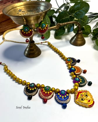 Handmade Statement Durga Terracotta Jewellery Set