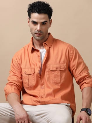 Premium Men Shirt, Relaxed Fit, Pure Cotton, Full Sleeve, Solid, Peach-S / Peach