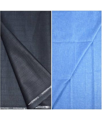 KUNDAN SULZ GWALIOR - Blue Cotton Blend Men's Unstitched Shirts & Trousers ( Pack of 2 )