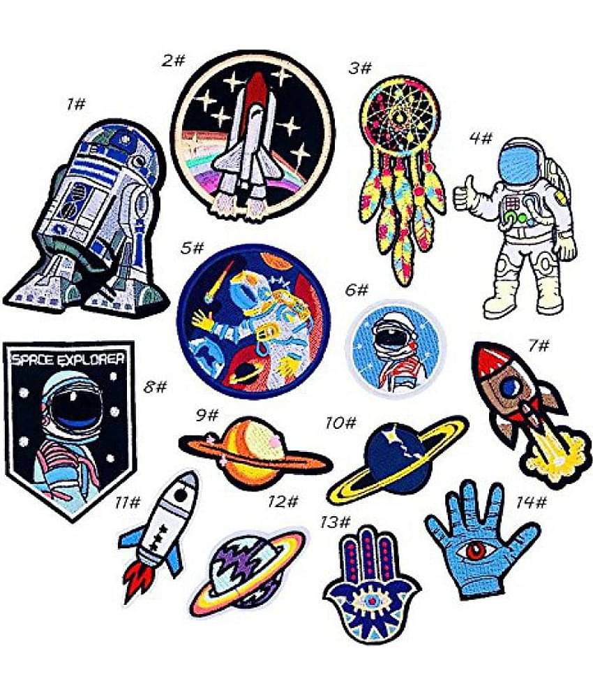 iDream Iron on Patches Space Style Embroidery Applique Decoration for Clothes L2-S37 (Pack of 14)