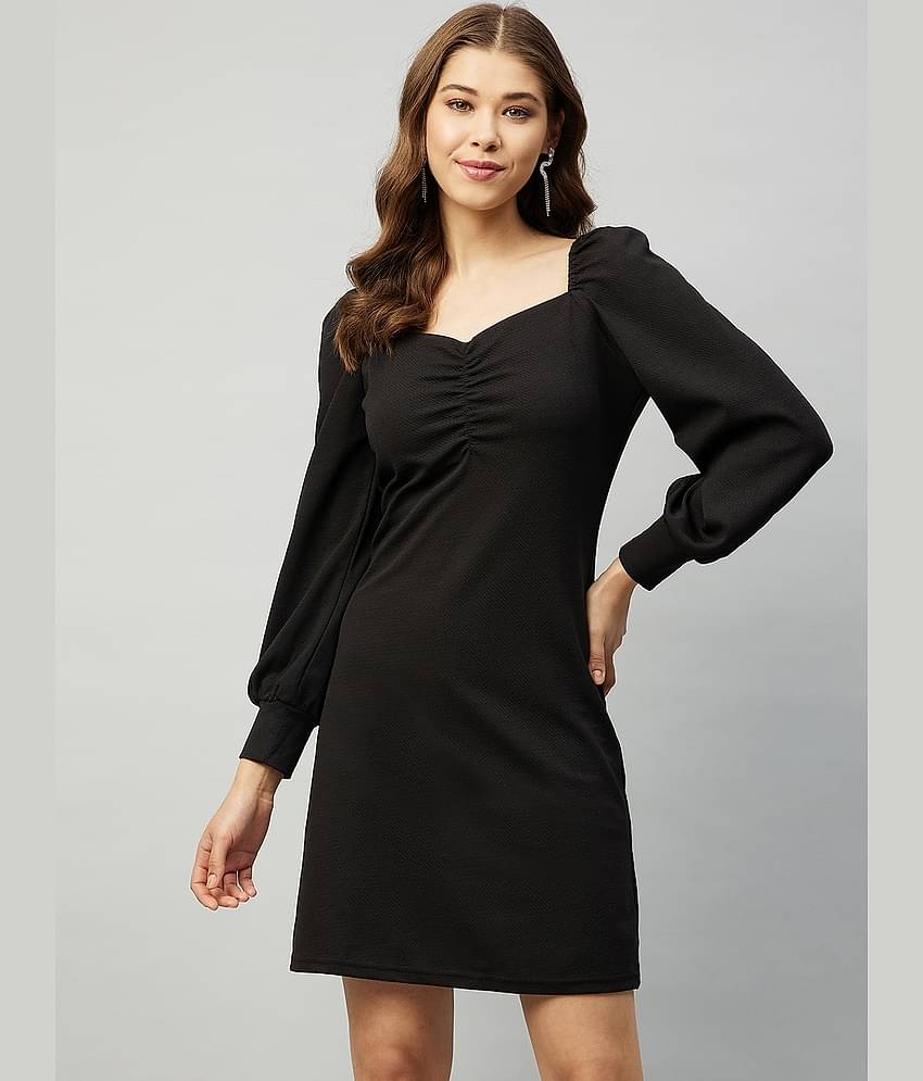 Rare Women Polyester Shift Dress ( Black )