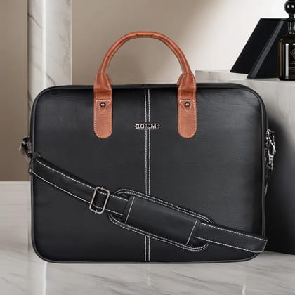 LOREM Black Color faux leather 10L Laptop Messenger Bag For Men & Women New BG71