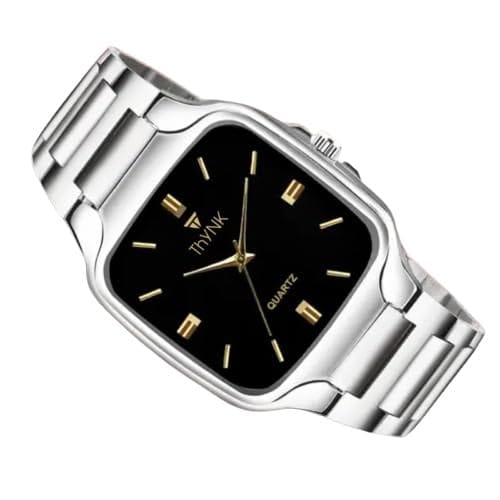 Thynk Men's Black Dial Watch with Silver Metal Strap, Stylish Analog Wristwatch