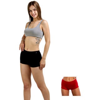 AshleyandAlvis Micro Modal, Anti Bacterial, Skinny Soft, Premium Boysleg Women Boy Short Black, Red Panty  (Pack Of 2)