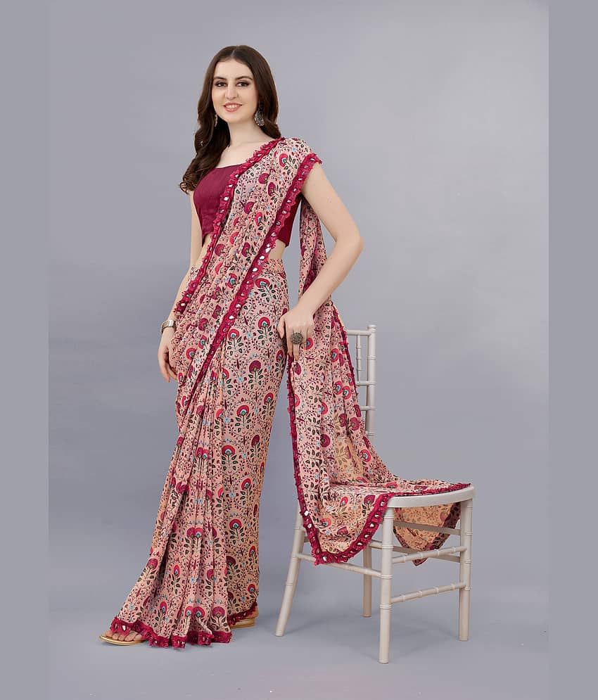 SARIK  FASHION Chiffon Printed Saree With Unstitched Blouse Piece ( Multicolor )