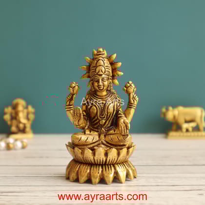 Brass Goddess Lakshmi Idol in Kamala asana - 3.5 Inch Height Brass Goddess Lakshmi Idol in Kamala asana - 3.5 Inch Height