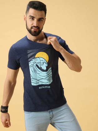 Chest Screen Print Crew Neck T-Shirt-M