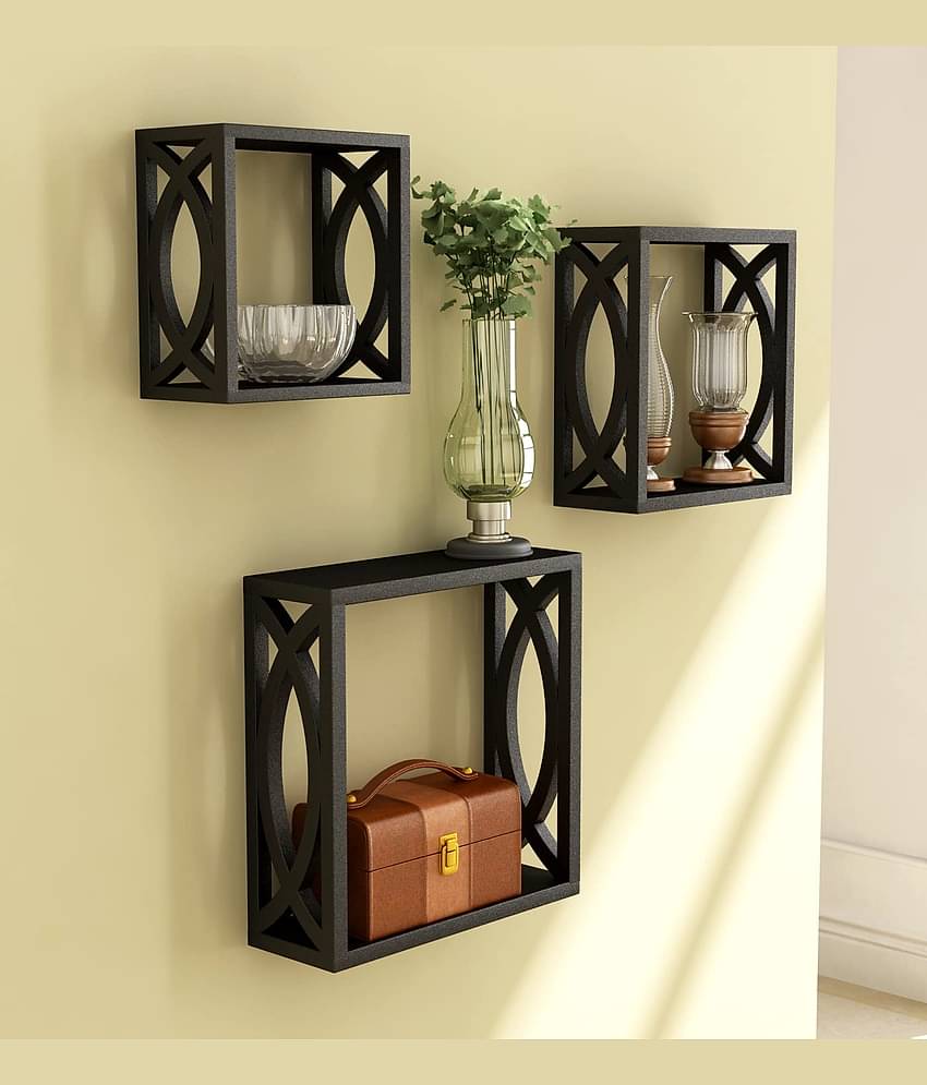 TFS Floating Shelves Black MDF - Pack of 3
