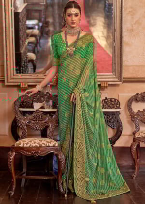 Classic Green Lehariya Georgette Silk Saree