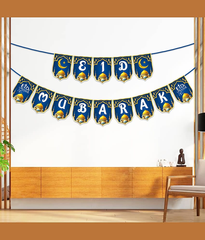 Zyozi ® Eid Mubarak Decorations Banner, Ramadan Mubarak Banner Decorations for Home - Eid Mubarak Bunting Banner, Eid Mubarak Decor