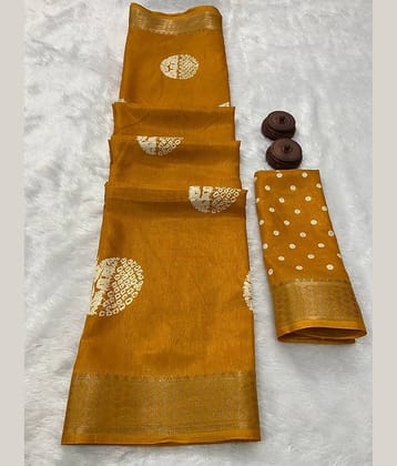 Bhuwal Fashion Art Silk Printed Saree With Unstitched Blouse Piece ( Yellow1 )