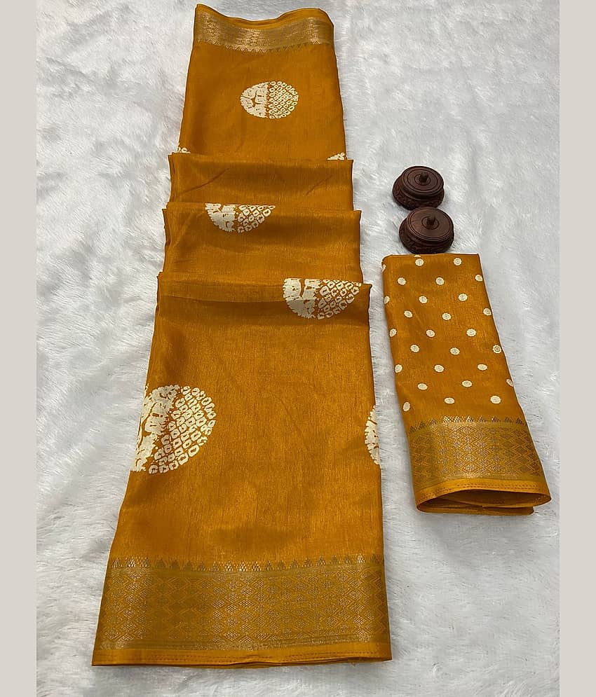 Bhuwal Fashion Art Silk Printed Saree With Unstitched Blouse Piece ( Yellow1 )