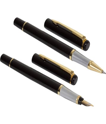 auteur Premium Black Color Executive Fontain Ink Pen & Roller Ball Pen With Golden Arrow Clip Packed In A Gift Box .