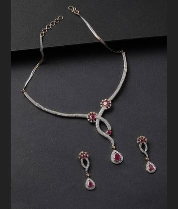 Priyaasi Brass Pink Statement Designer Gold Plated Necklaces Set