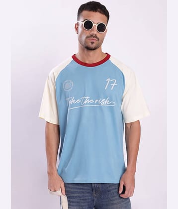 Bene Kleed Men 100% Cotton Oversized Fit Printed T-Shirt ( Blue )