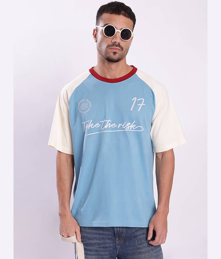 Bene Kleed Men 100% Cotton Oversized Fit Printed T-Shirt ( Blue )
