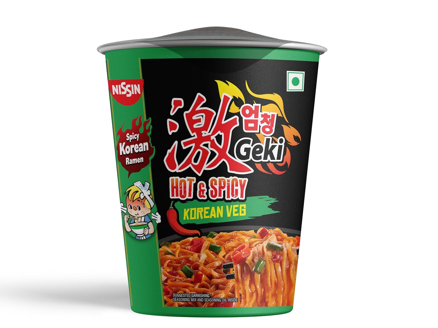 Nissin Geki Hot & Spicy Korean Cup Noodles Vegetarian Flavor, 70 gm