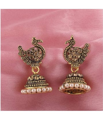 SILVER SHINE  Attractive Peacock Beige Diamond Beaded Jhumki Earrings for Women