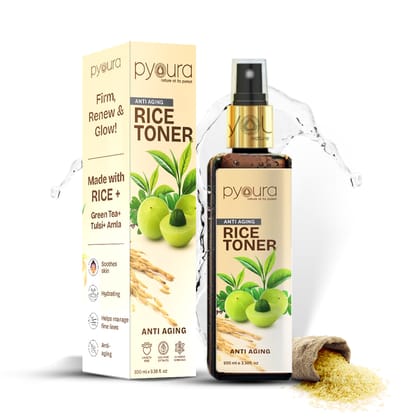 100% pure extract of Brown Rice Water Anti-Aging Toner<h4> Niacin Rich, With Tulsi, Amla & Green Tea Extracts<h4> <h6> Alcohol Free, 100% natural, easy-to-use mist spray rice toner<h6>-100 ml