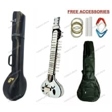 Hand Paint Tun Wood Indian Musical String Electric Travel Sitar With Fiber Case