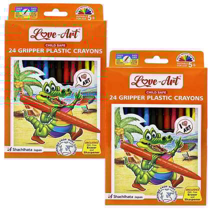 Artline Love-Art Gripper Plastic Crayons 24 Shades X 2 Packs | Super Smooth and Ultra Bright Colours - Easy Holding | Bright Smooth Colours | Can Be Erased and Sharpened