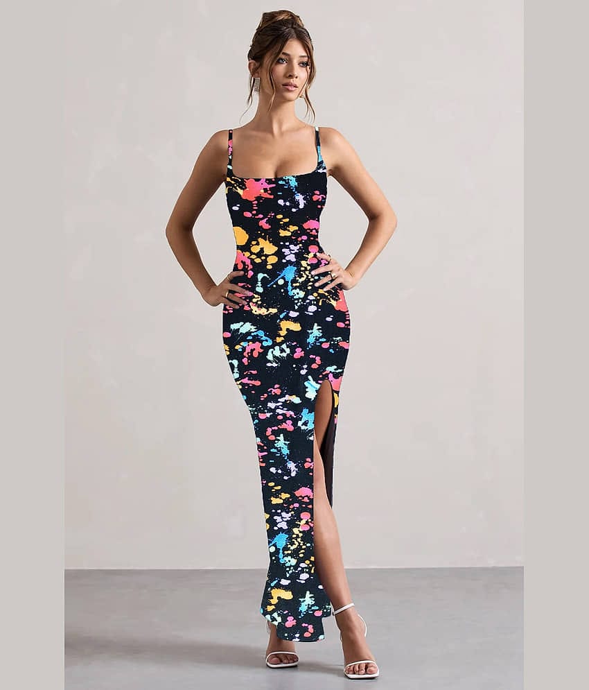 Traquila Women Lycra Printed Bodycon Dress ( Multicolor )
