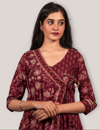 Rekha fashion_Ethenic Cotton wear maroon printed kurti set