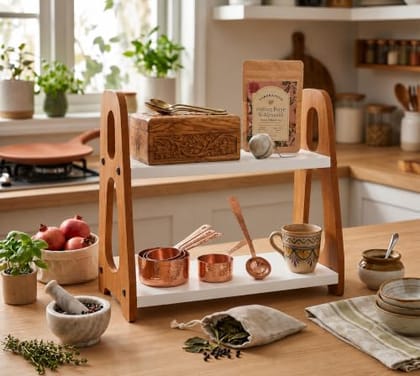 2 Tier MDF Spice Rack Organizer for Kitchen Counter