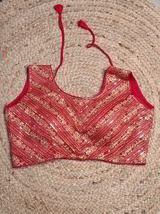 Red Colour Designer Women Padded Blouse with Thread & Sequence work (38 Inch Bust Size with 2 Inch Margin both side, customer can alter as per their need)-Free Size / Red