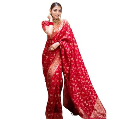 Women's Silk Printed Saree With Unstitched Blouse 5.5Mtr (Red)-PID60142 Women's Silk Printed Saree With Unstitched Blouse 5.5Mtr (Red)-PID60142