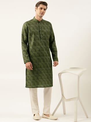 Olive Printed Sequin Embroidered Kurta Set-XS/36 / Kurta Churidaar Set