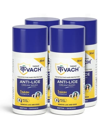 Torque kvach Anti Lice Cream Wash | Removes Lice and Nits |Made with Reetha & Shikakai 30 ml With Lice & Nits Remover Comb For Of 4