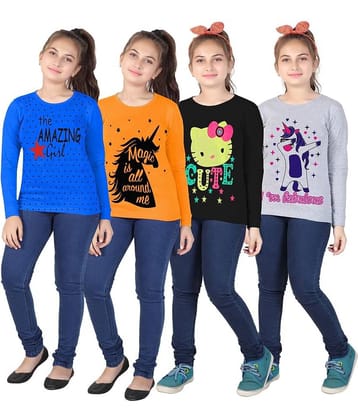 MIST N FOGG Pack of 4 Girls Cotton Blend T-Shirt ( Multicolor )